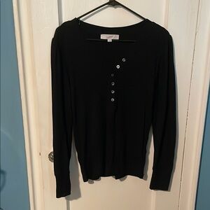 LOFT Black V-Neck Long Sleeve T Shirt